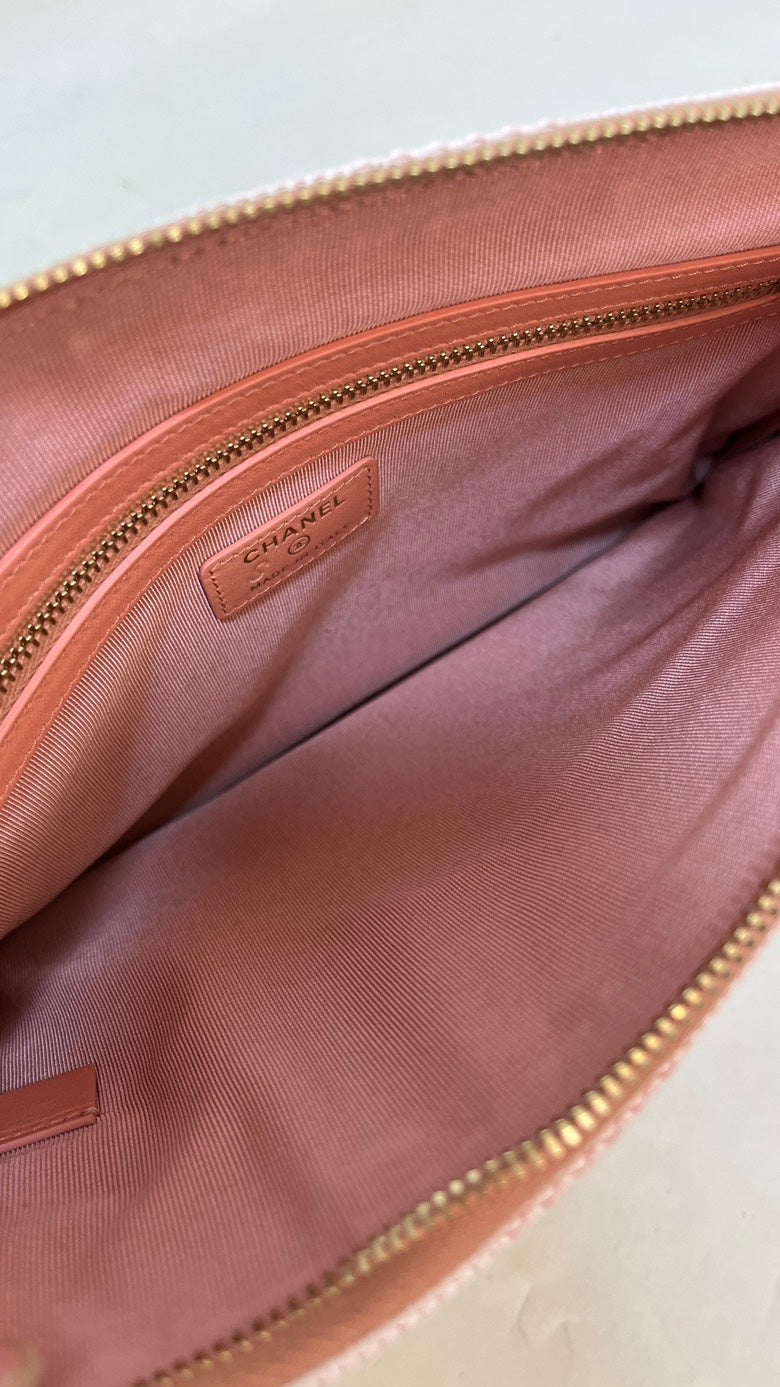Chanel Preload Clutch Bag in Pink Striped Canvas