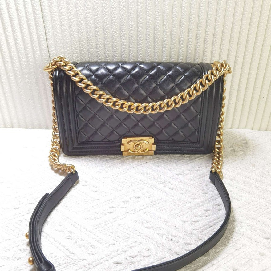 Chanel Le Boy Bag Medium Black Leather Shoulder Bag