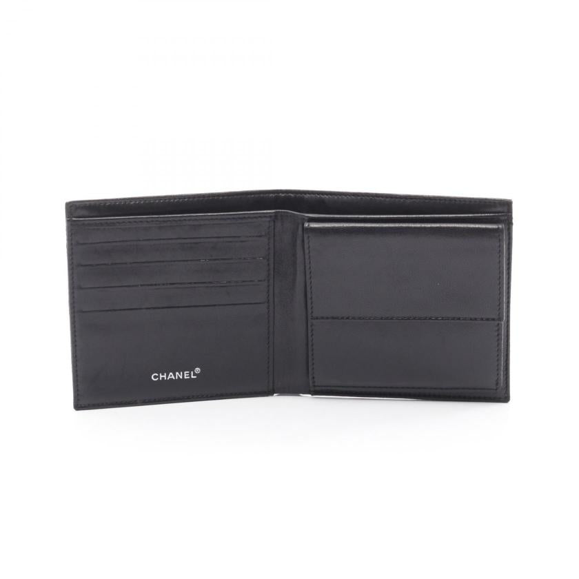 CHANEL New Travel Line Bi-fold Wallet Black Nylon Canvas Leather Silver Hardware