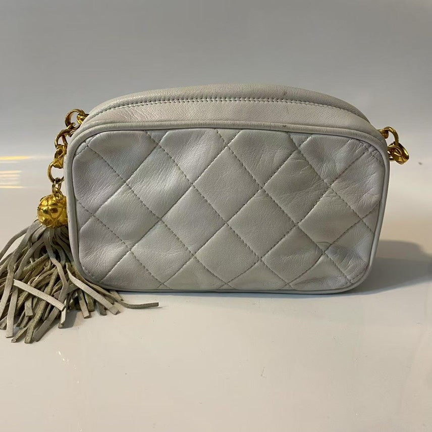 Chanel Vintage Camera Bag Off White Leather Crossbody
