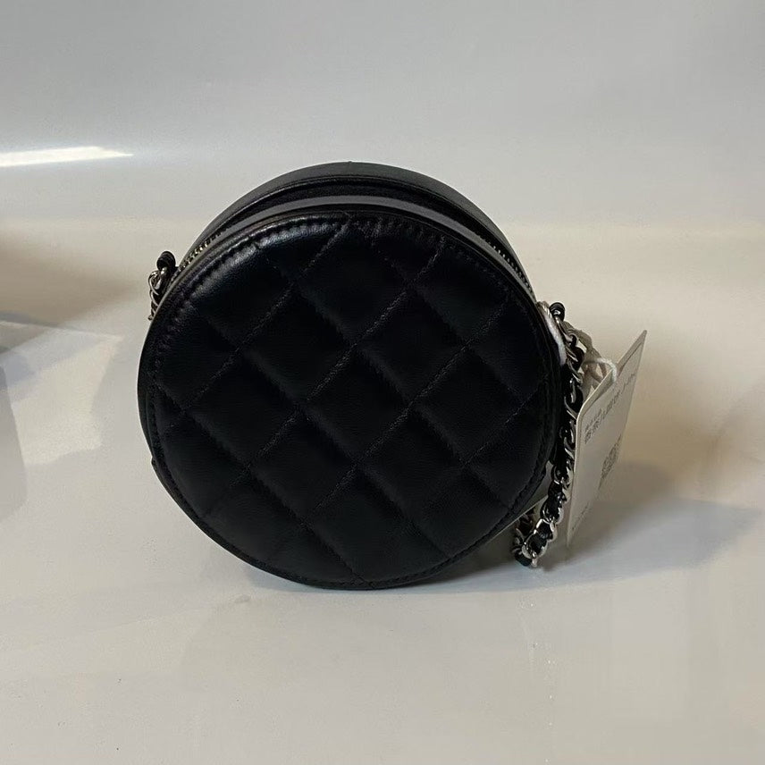 Chanel Round Quilted Leather Crossbody Bag in Black