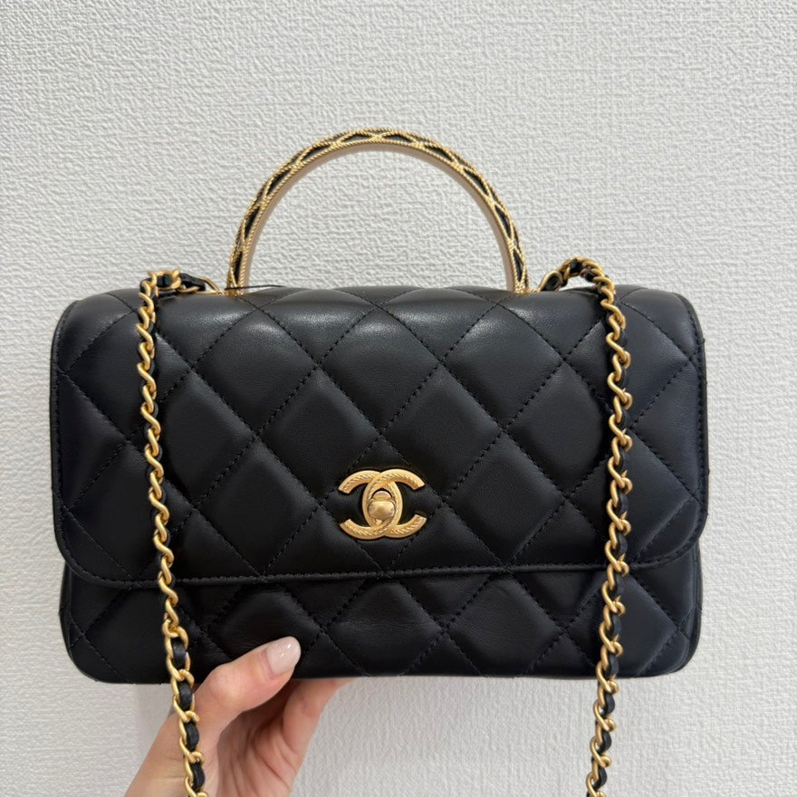 Chanel Calfskin Top Handle way Bag GT Black Leather