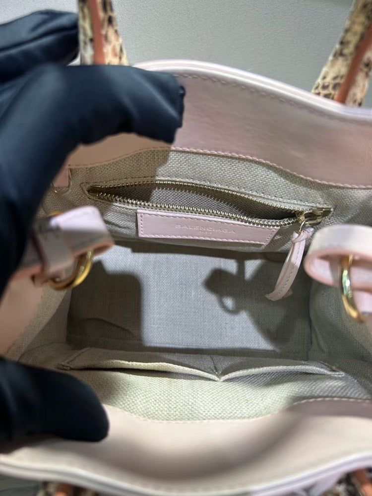 Pre-loved BALENCIAGA Mini Top Handle Bag in Pale Pink Leather with Snake Print Handle