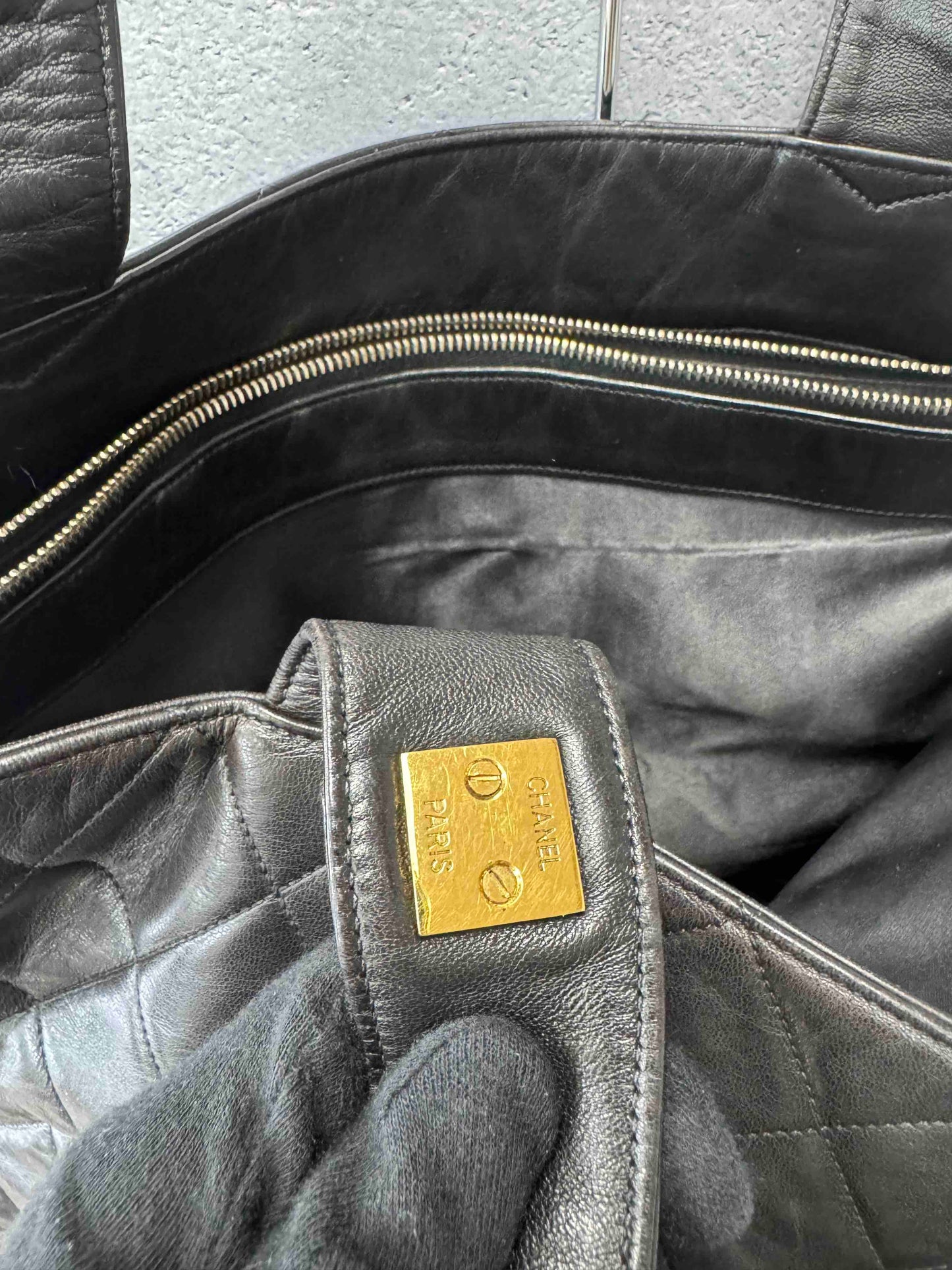 Chanel Long Strap RE Black Leather Tote