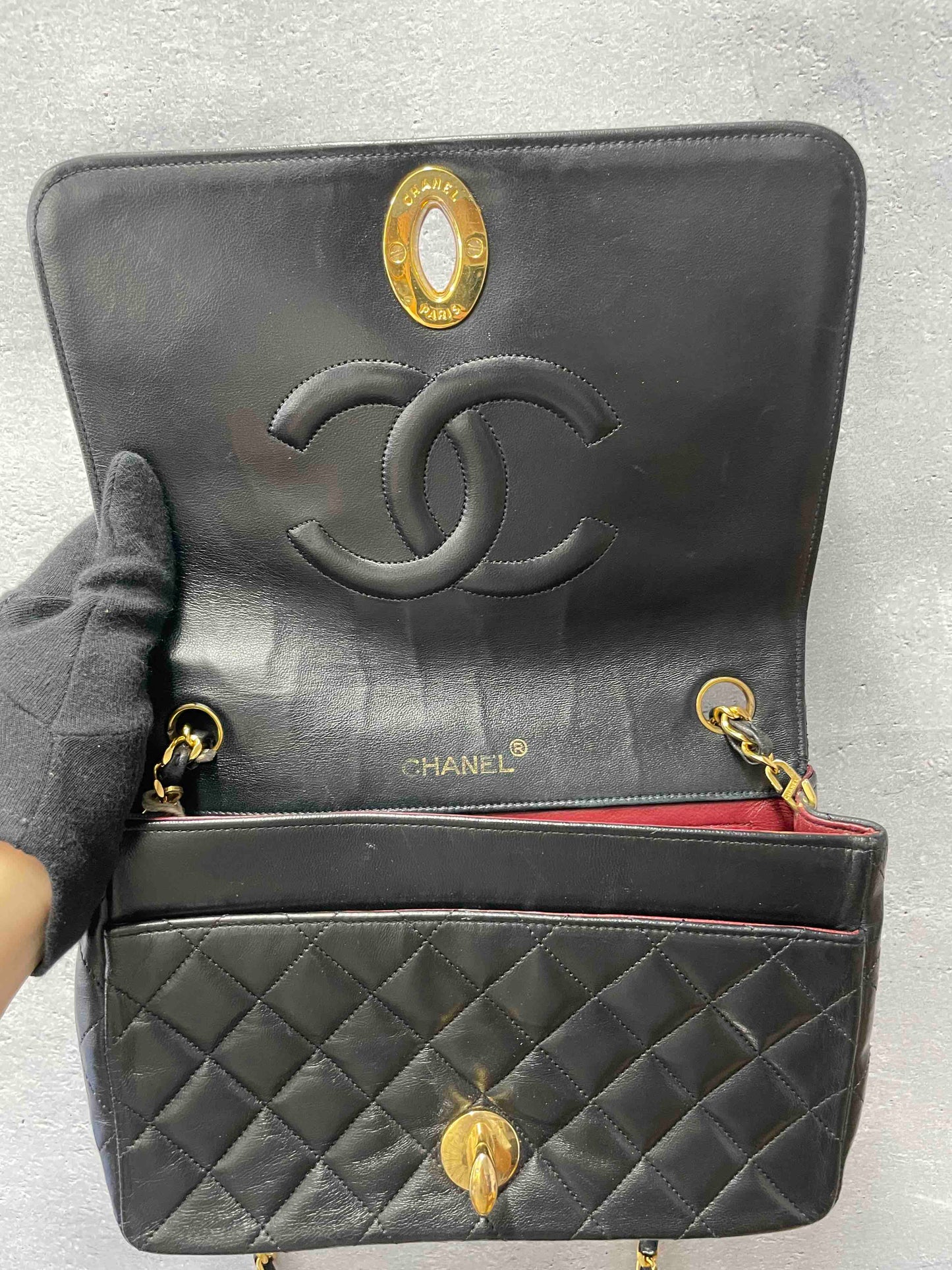 Chanel Vintage Flap Bag HA Black Leather Shoulder Bag
