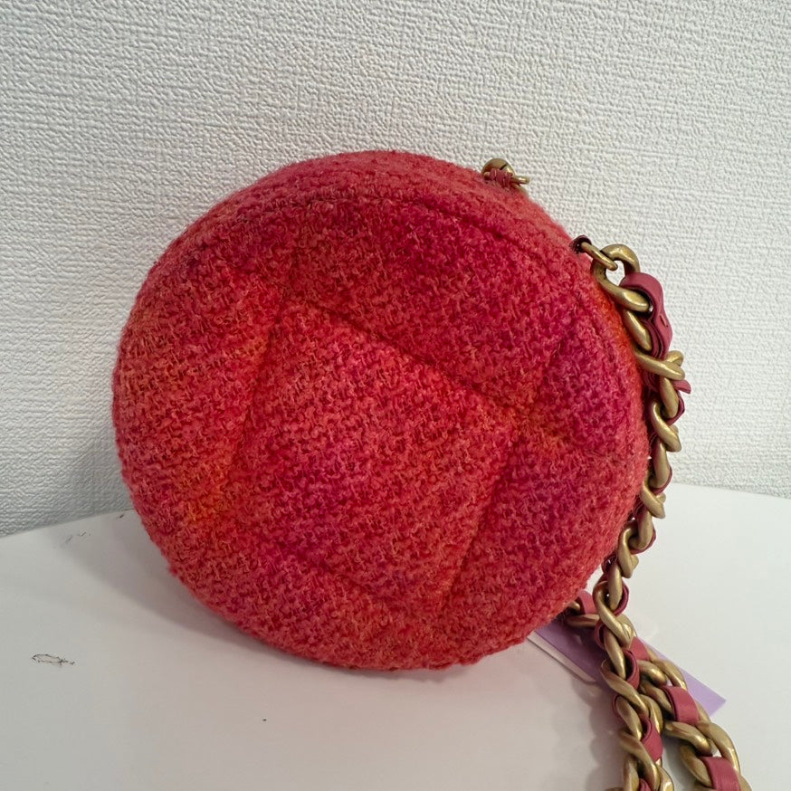 Chanel Tweed way Round Chain Bag Red Crossbody