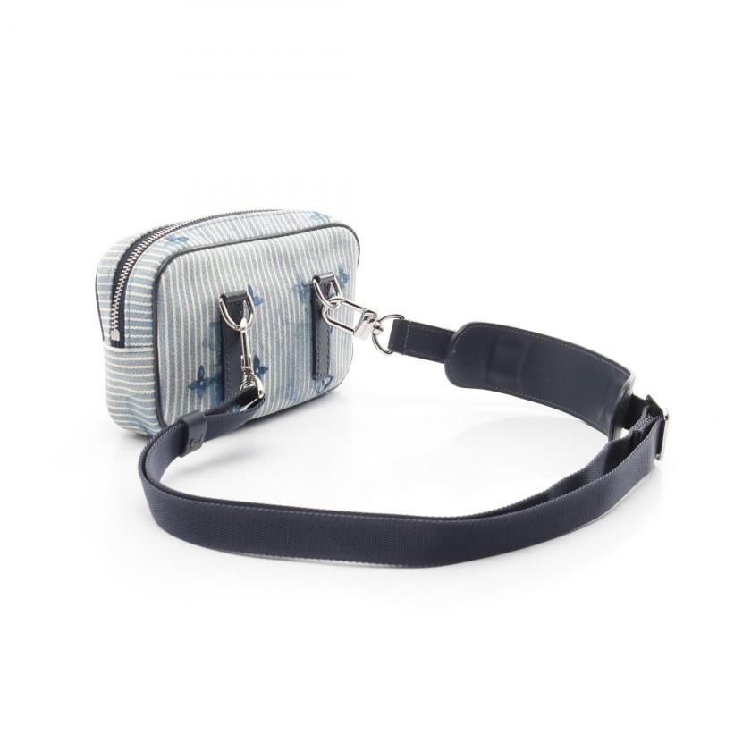 LOUIS VUITTON Outdoors Pochette Hickory Stripe Watercolor Summer Collection Body Bag - Light Blue Navy Canvas
