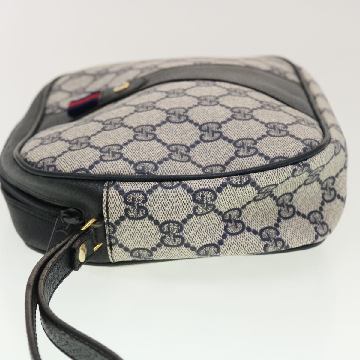 GUCCI GG Canvas Sherry Line Clutch Bag Gray Red Navy 89.01.034 rd5207