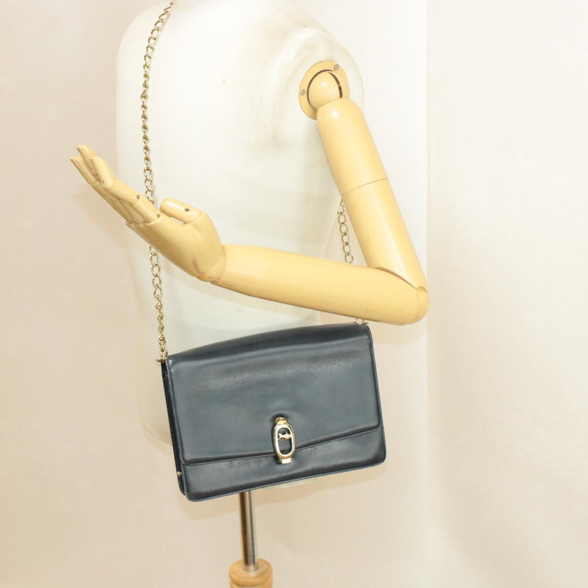 Celine Horse Carriage Chain Shoulder Bag Leather Navy rd740