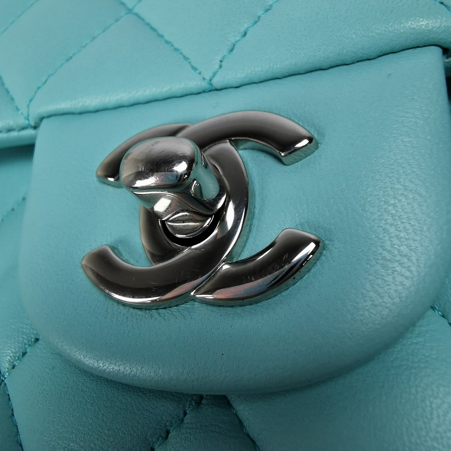 Chanel Classic Double Flap Medium Tiffany Blue Lambskin Silver