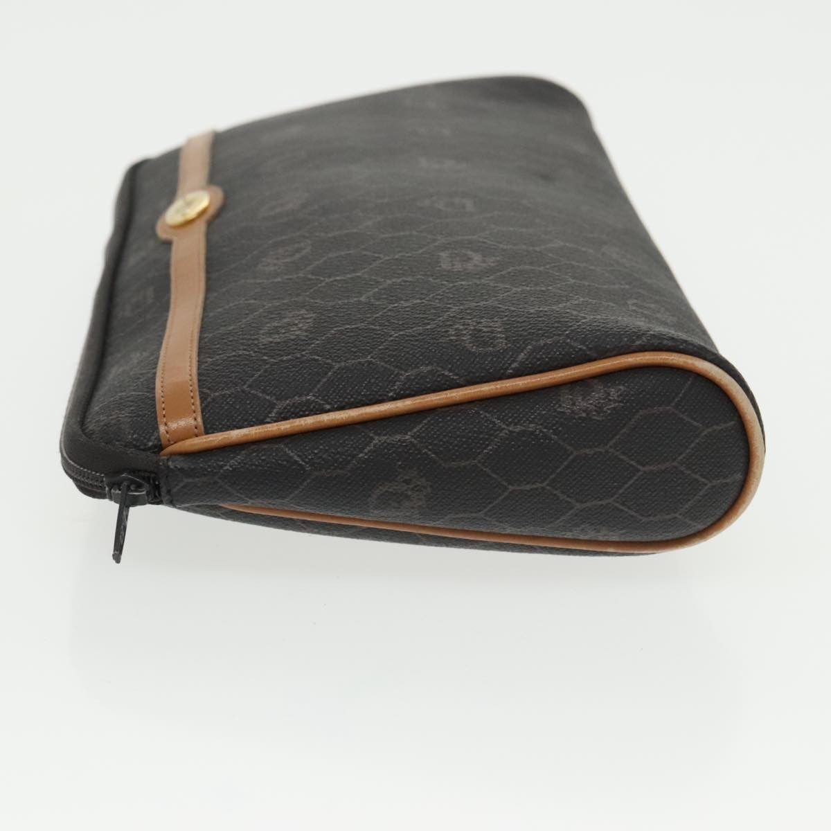 Christian Dior Vintage Honeycomb Zip Pouch Coated Canvas Black Canvas Clutche & Pouche Bag ()