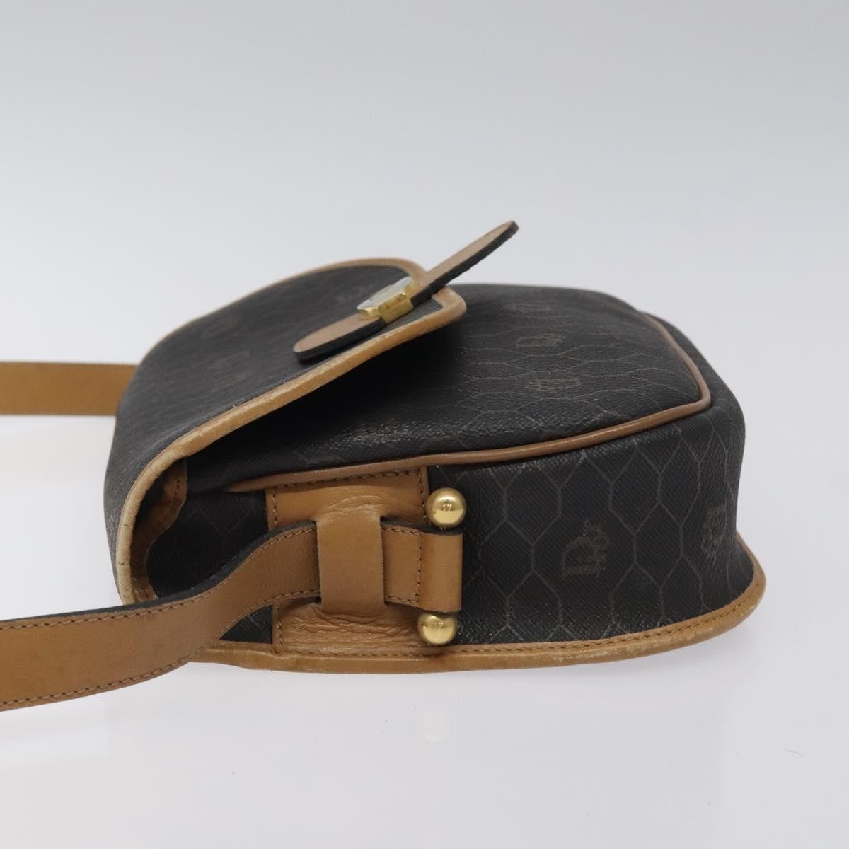 Christian Dior Vintage Honeycomb Flap Crossbody Bag Coated Canvas Black Canvas Bag ()
