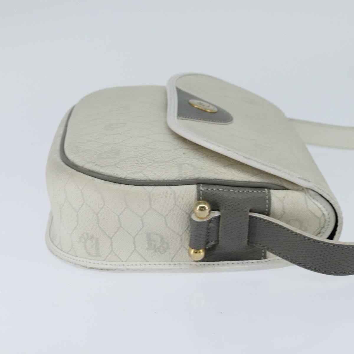 Christian Dior Vintage Honeycomb Flap Crossbody Bag Canvas And Leather White Canvas Shoulder Bag Bag ()