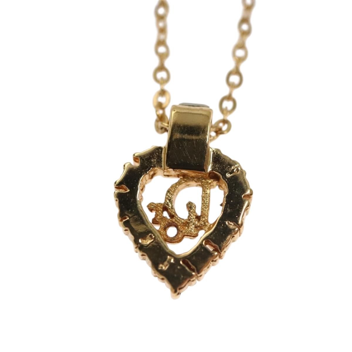 Christian Dior Logo Heart Pendant Necklace Metal With Crystal Gold Metal Jewelry ()