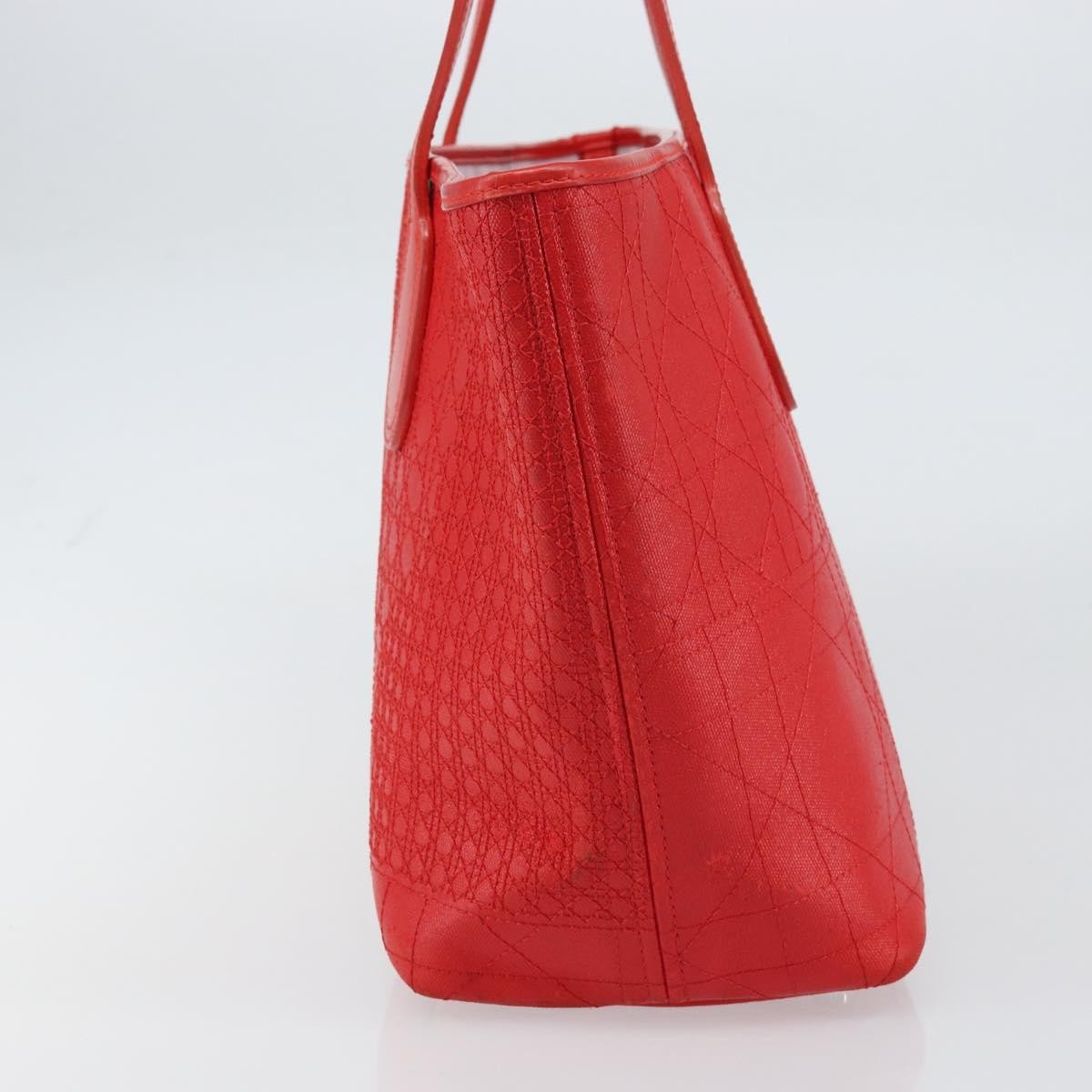 Christian Dior Panarea Tote Printed Cannage Quilt Canvas Red Canvas Tote Bag Bag ()