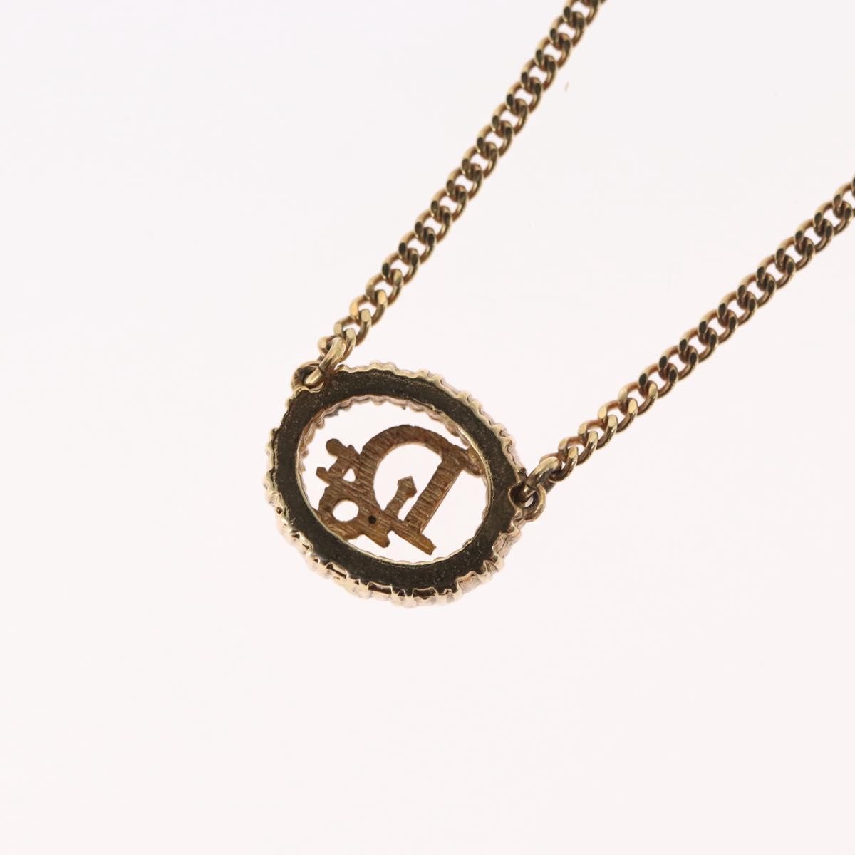 Christian Dior Vintage Logo Round Pendant Necklace Metal And Crystals Gold Metal Necklace Jewelry ()