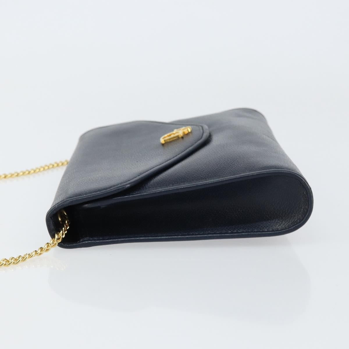 Christian Dior Vintage Chain Flap Shoulder Bag Leather Navy Leather Shoulder Bag Bag ()