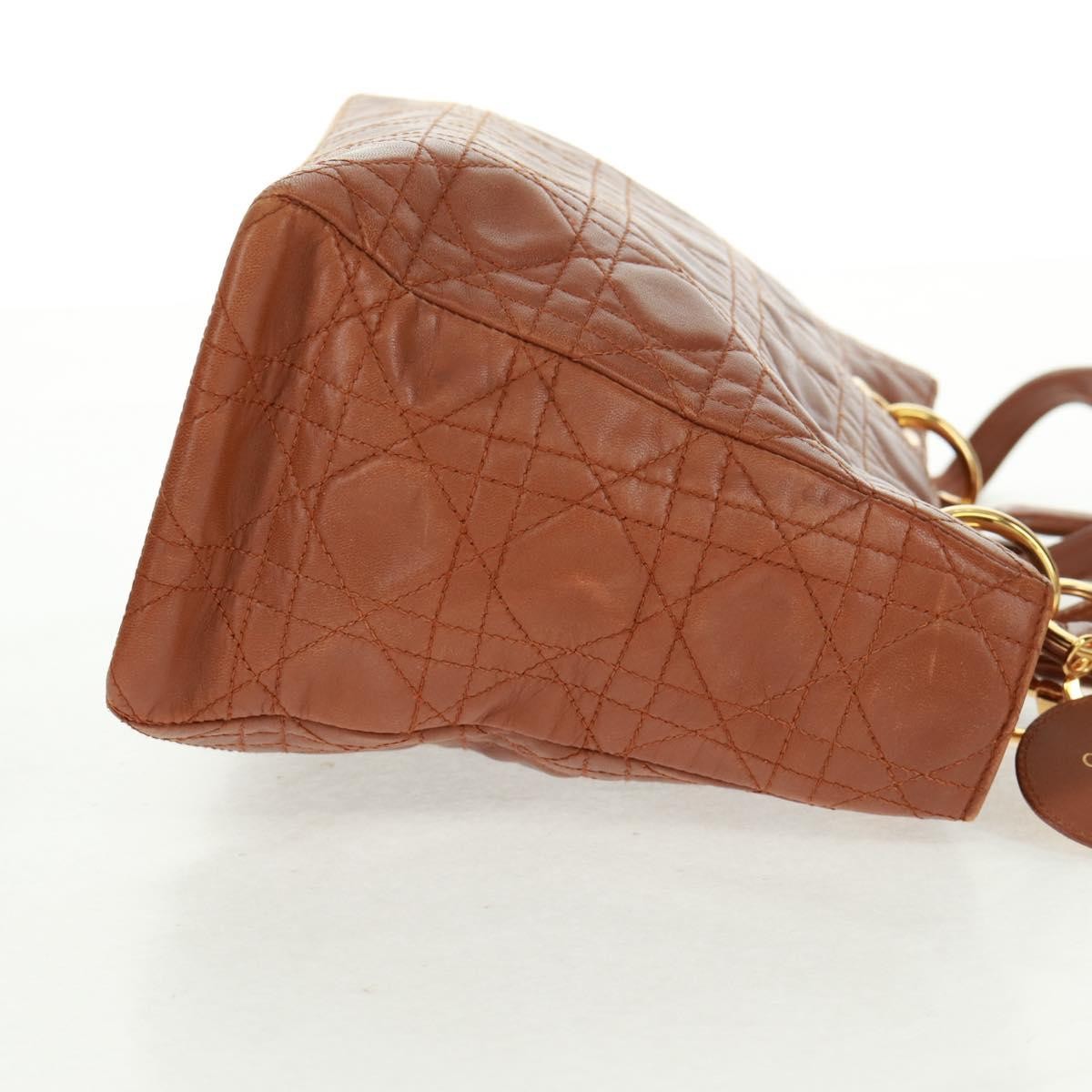 Christian Dior Vintage Lady Dior Bag Cannage Quilt Lambskin Brown Leather Handbag ()