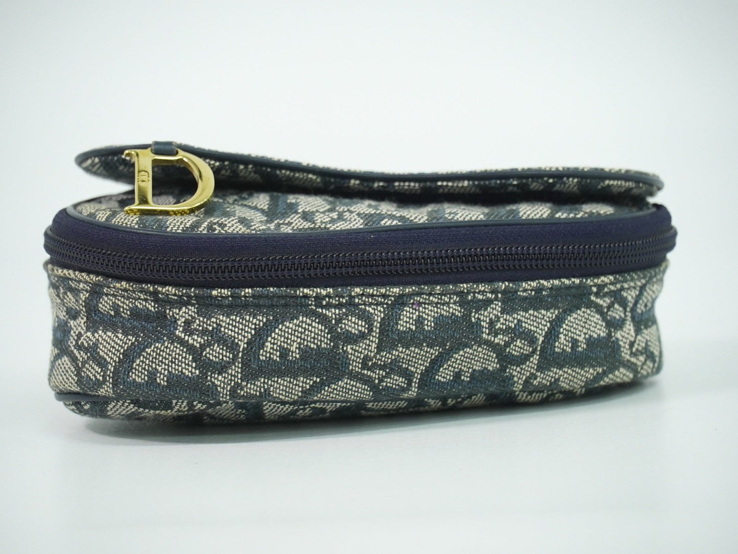 Christian Dior Saddle Zip Pouch Diorissimo Canvas Navy Canvas Clutche & Pouche Bag ()