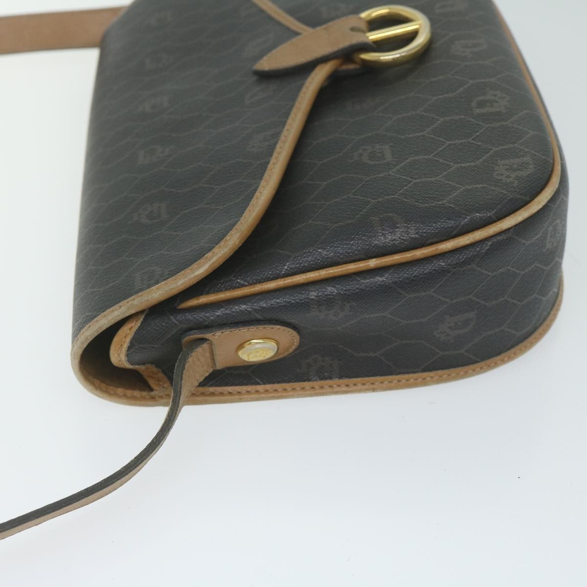 Christian Dior Vintage Honeycomb Flap Crossbody Bag Coated Canvas Black Canvas Bag ()