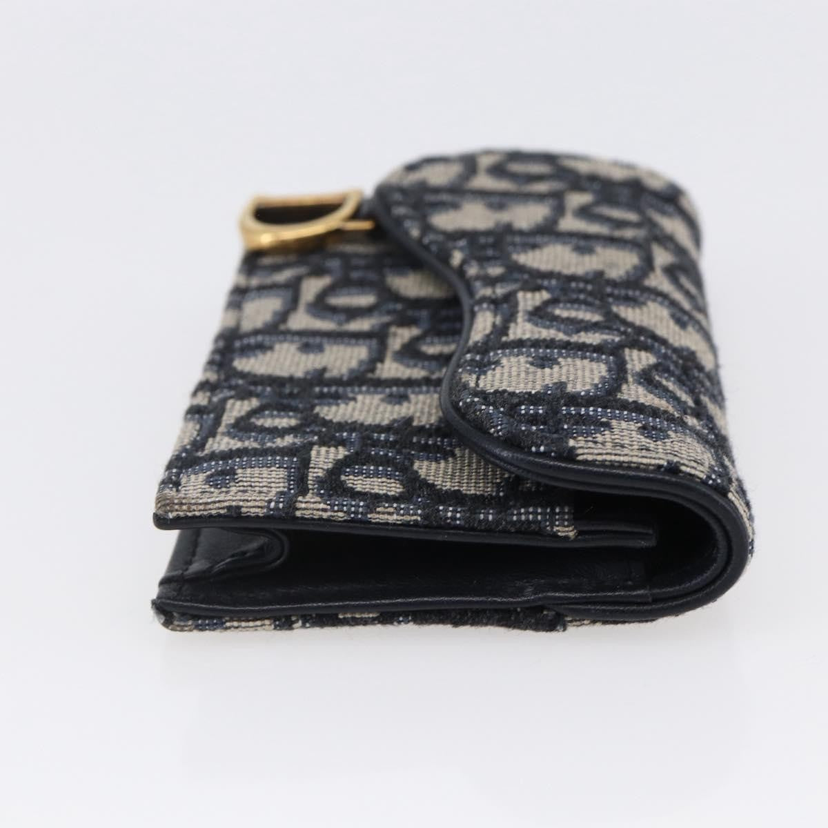 Christian Dior Saddle Card Case Oblique Canvas Navy Canvas Card Holders Accessory ()
