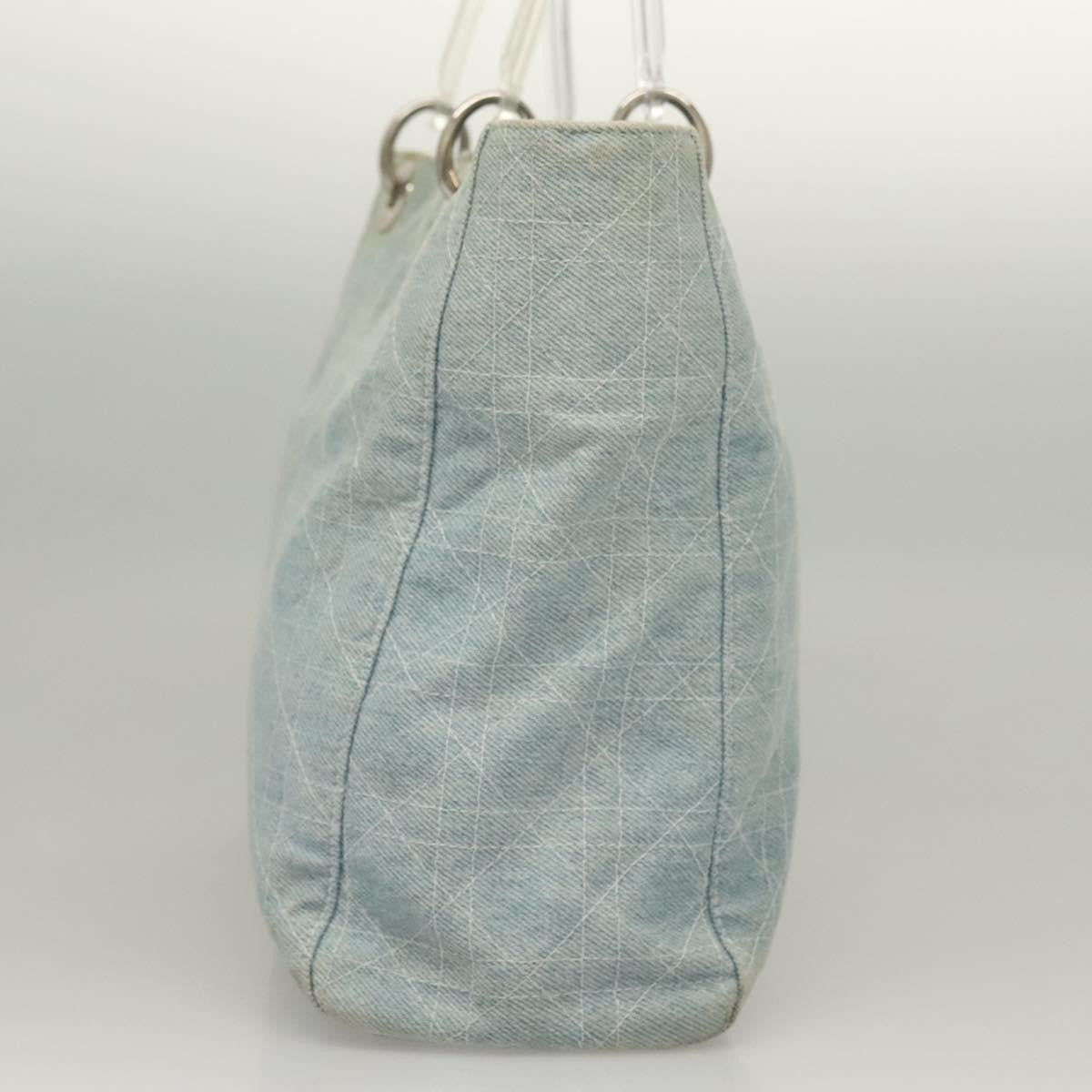 Christian Dior Vintage Lady Dior Bag Cannage Quilt Denim Blue Canvas Tote Bag Bag ()