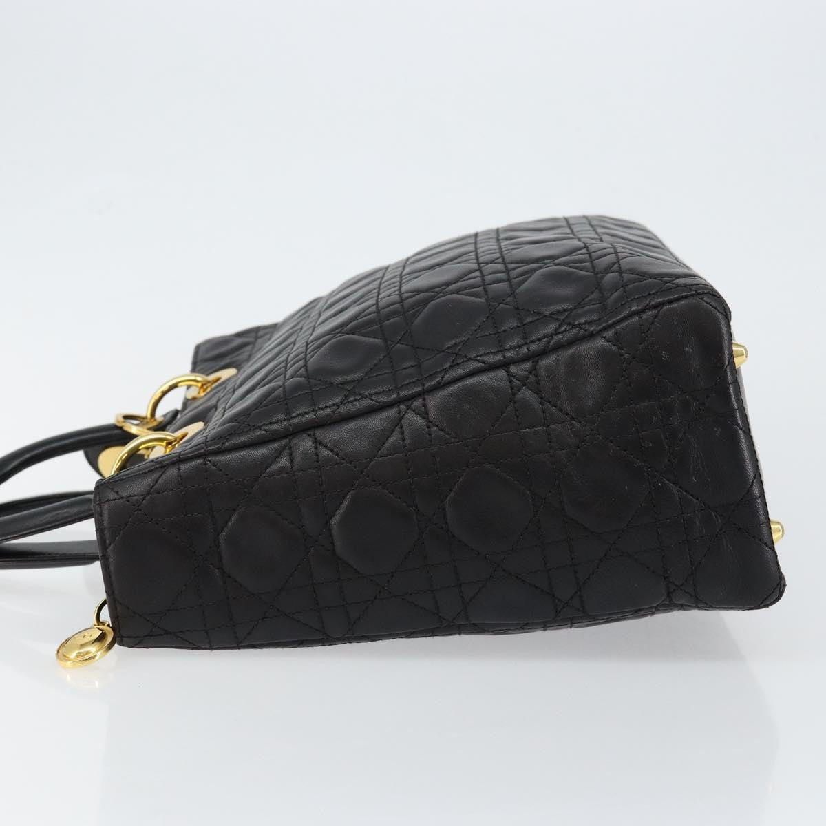Christian Dior Vintage Lady Dior Bag Cannage Quilt Lambskin Black Leather Handbag ()