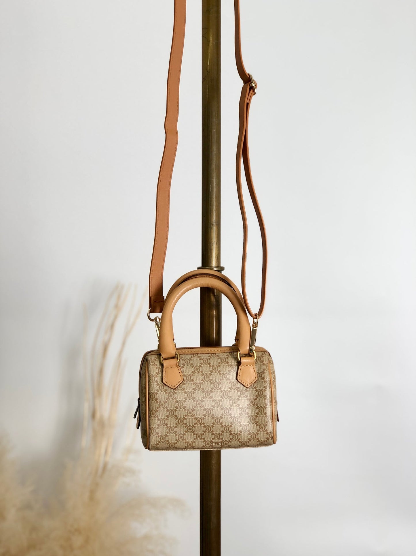CELINE Macadam Two-way Small Handbag Shoulder bag Beige Vintage ecy7xt