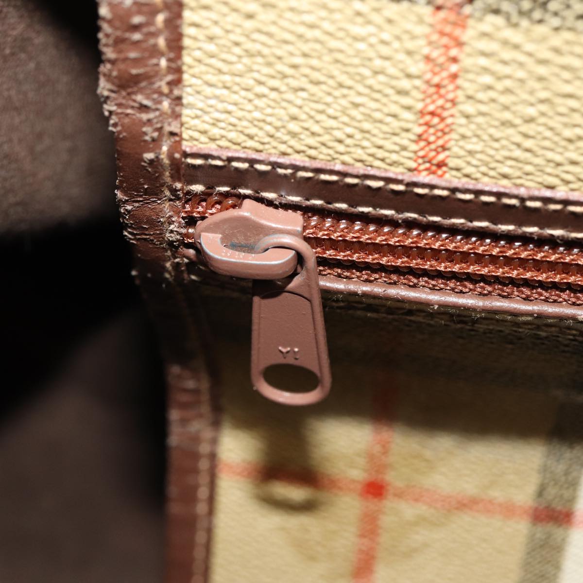 BURBERRYSs Nova Check Boston Bag PVC Leather Beige Auth tb1105