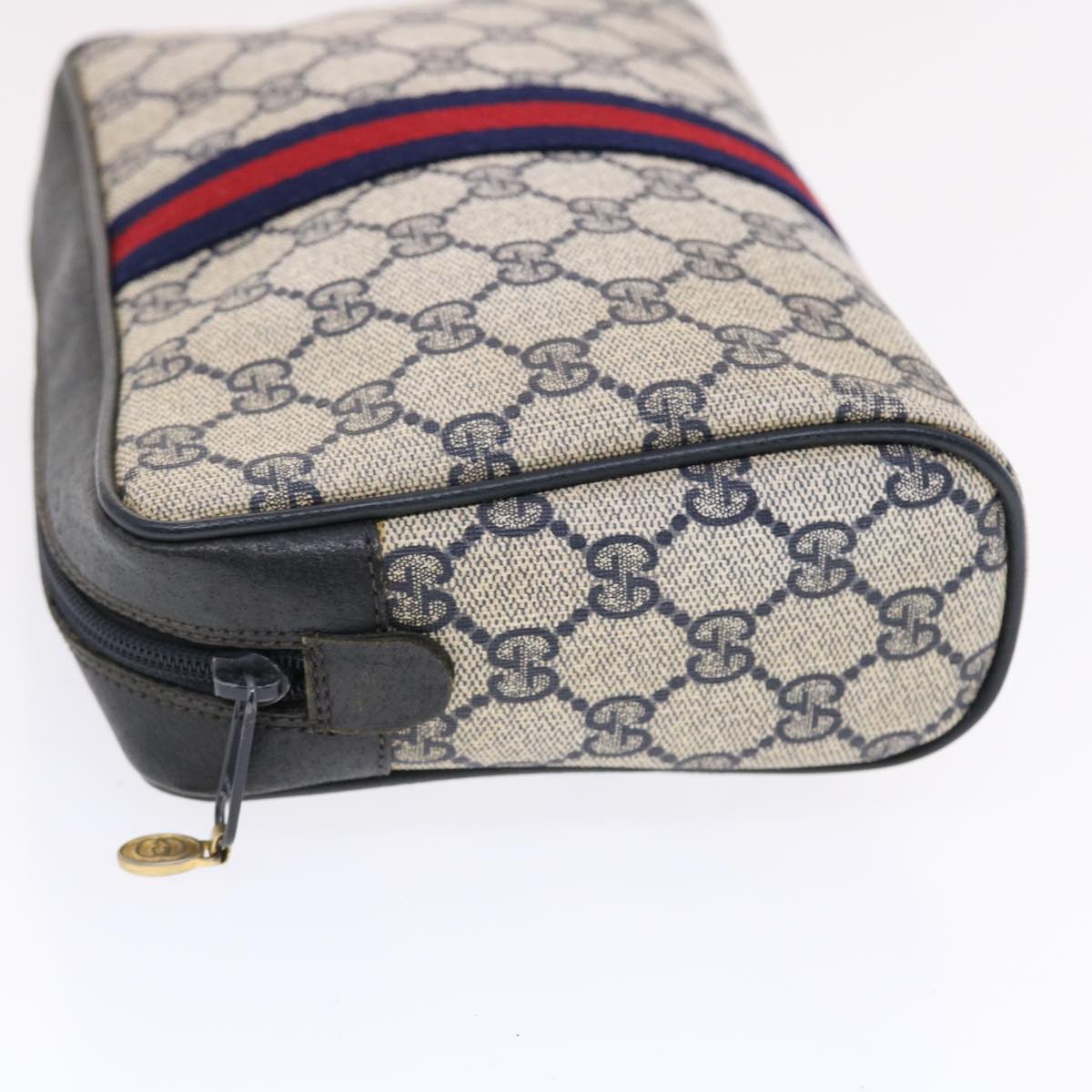 GUCCI GG Canvas Sherry Line Clutch Bag Gray Red Navy 14�E014�E3553 tb799