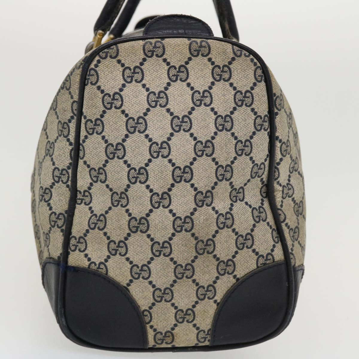 GUCCI GG Canvas Boston Bag PVC Leather Gray Navy th3293