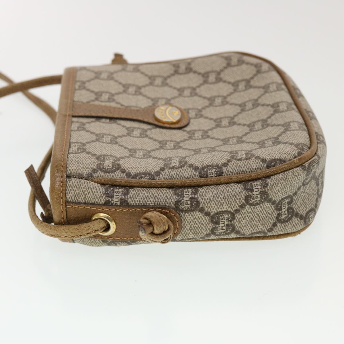 GUCCI GG Plus Canvas Shoulder Bag PVC Leather Beige th3722