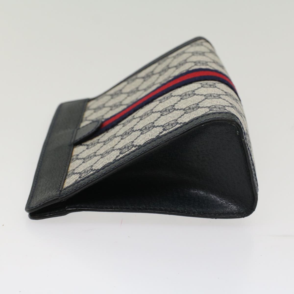 GUCCI GG Canvas Sherry Line Clutch Bag PVC Leather Gray Red Navy th3819