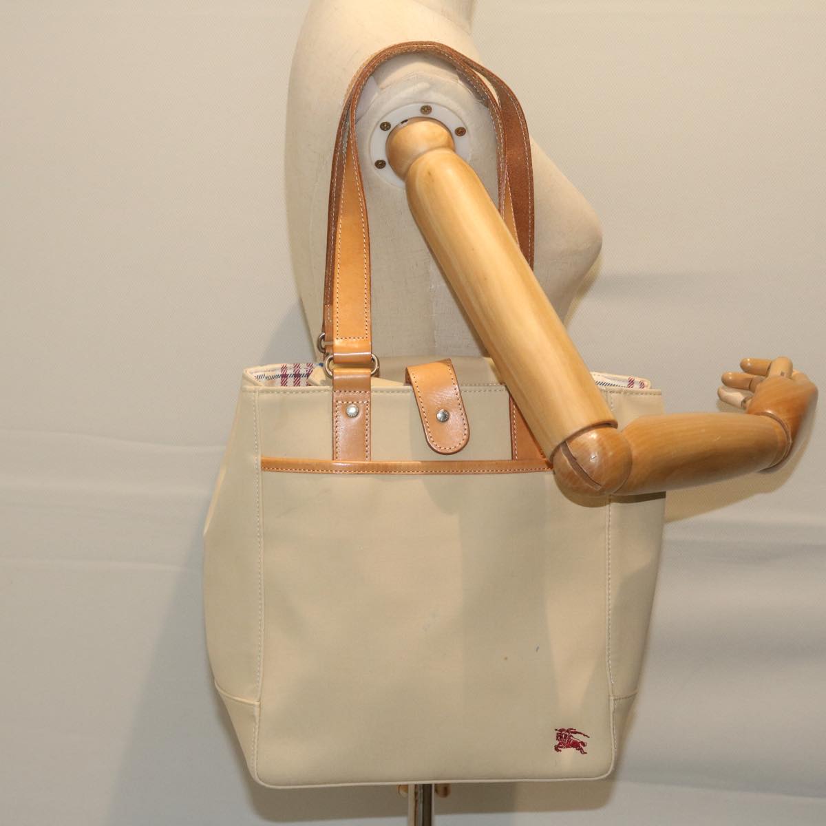 Burberry Tote Bag Canvas Beige Auth ti1379