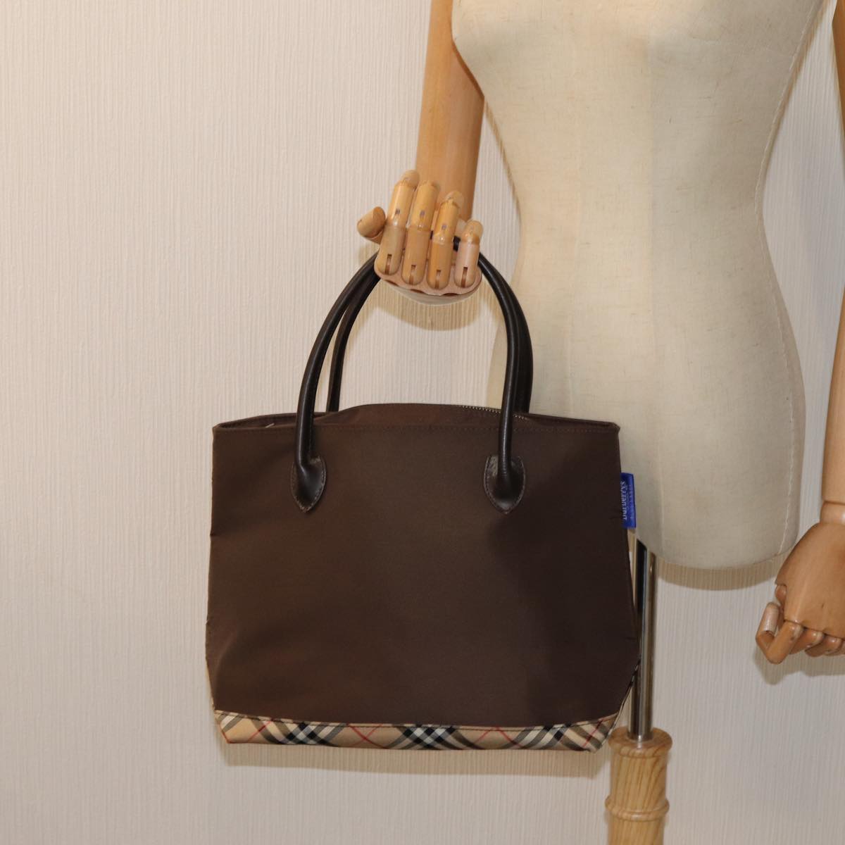BURBERRYSs Nova Check Blue Label Hand Bag Canvas Brown Auth ti1776