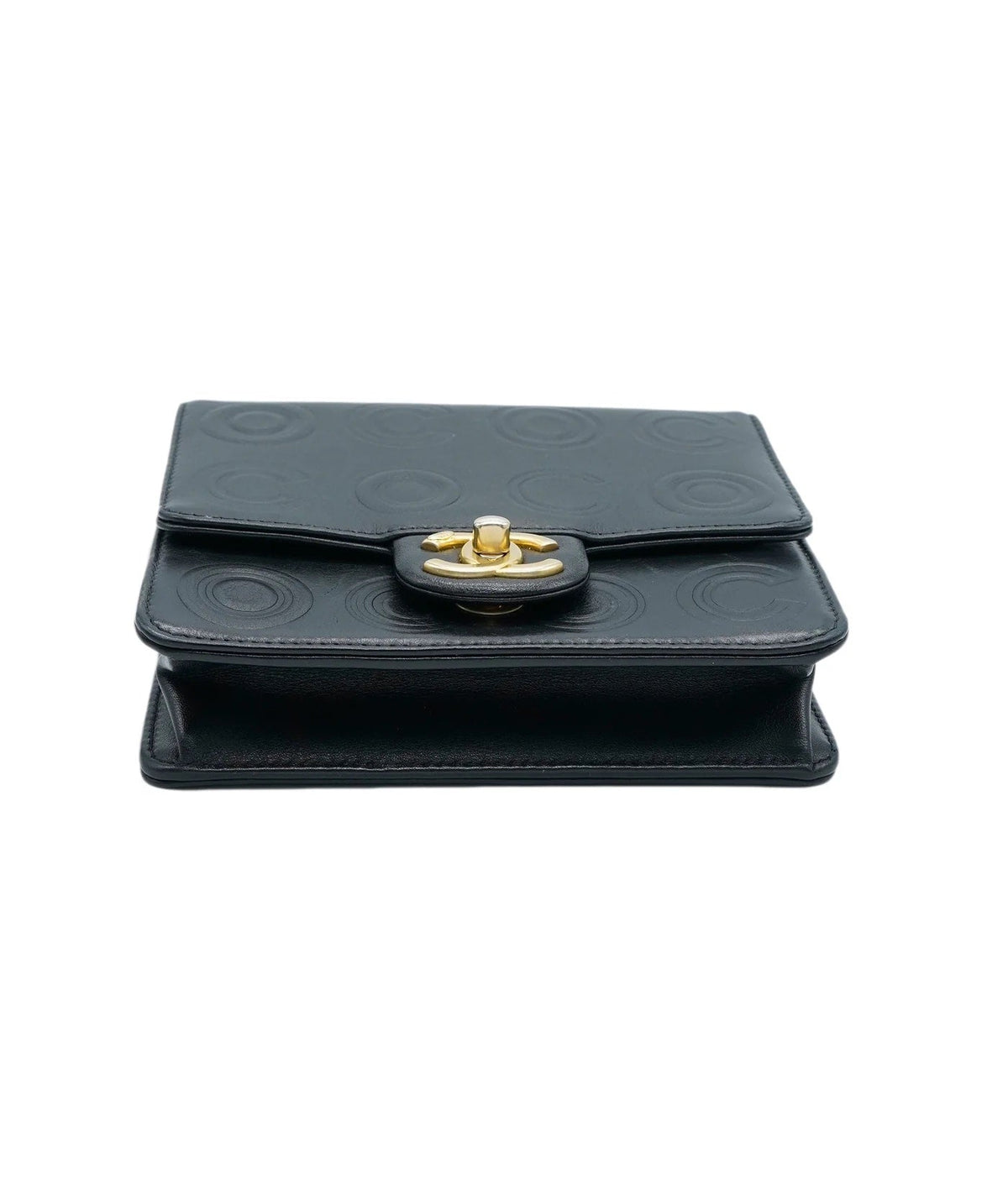 Black Embossed Lambskin Coco Square Flap Bag
