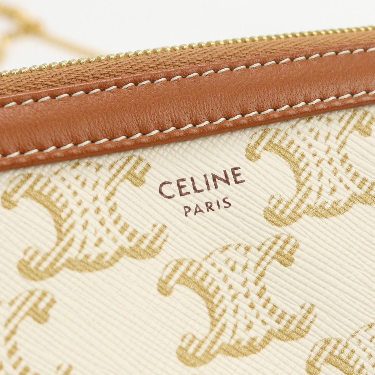 CELINE 10E38 2CBX 01TA Clutch with chain Triomphe canvas Shoulder bag PVC White Women