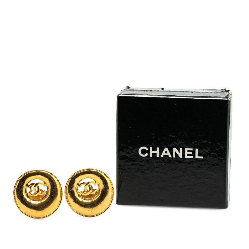 Chanel Gold Plated Coco Mark Round Earrings 93P
