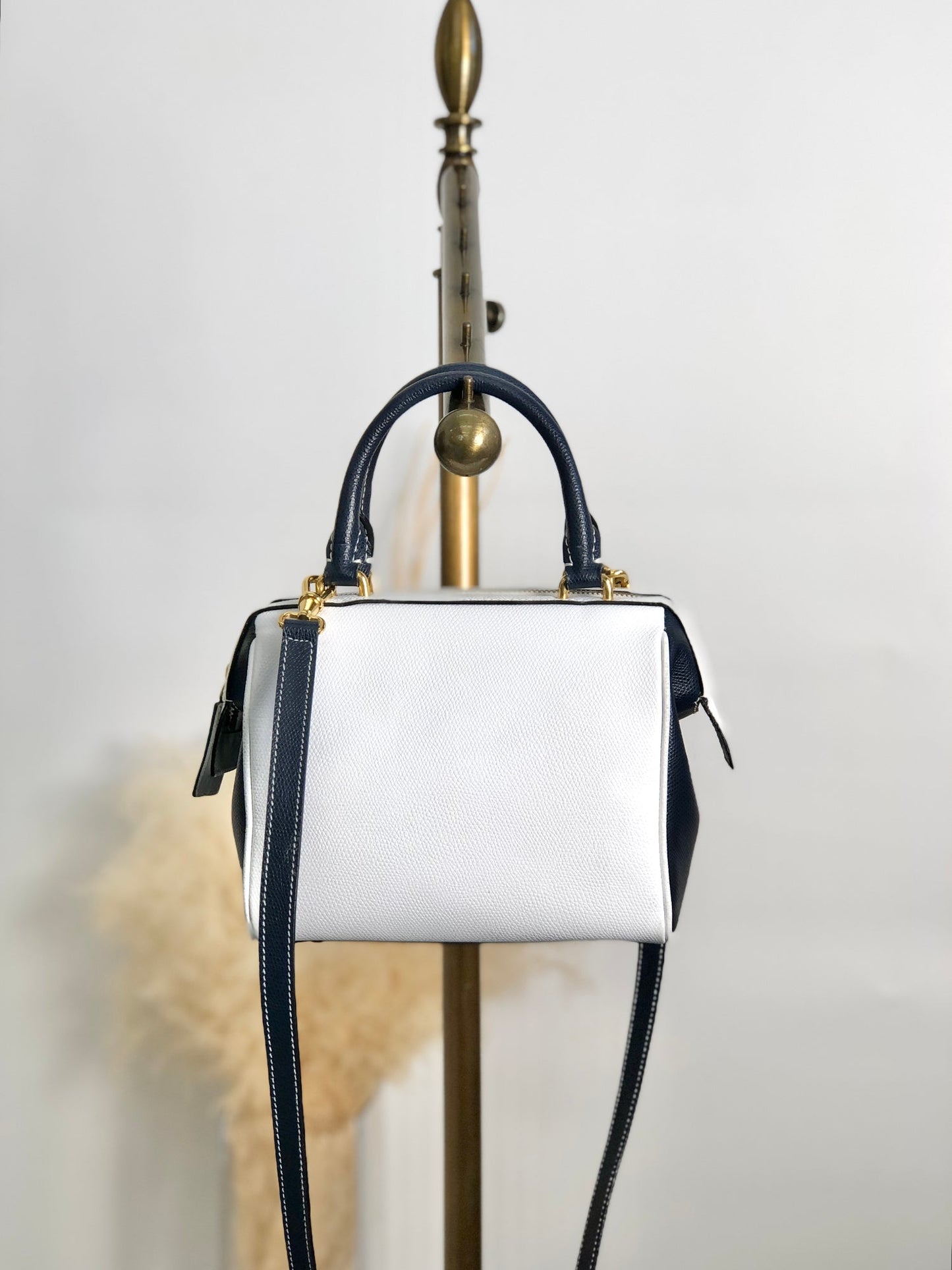 CELINE Two-way Small Boston bag Shoulder bag White×Navy Vintage gbtb54