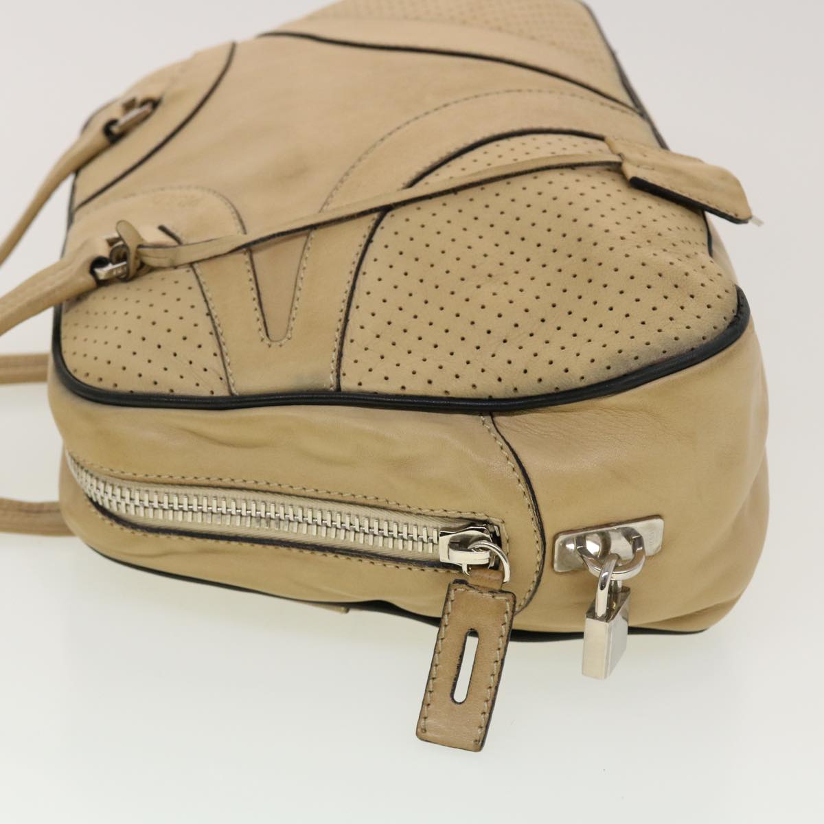 Prada Hand Bag Leather Beige yb123