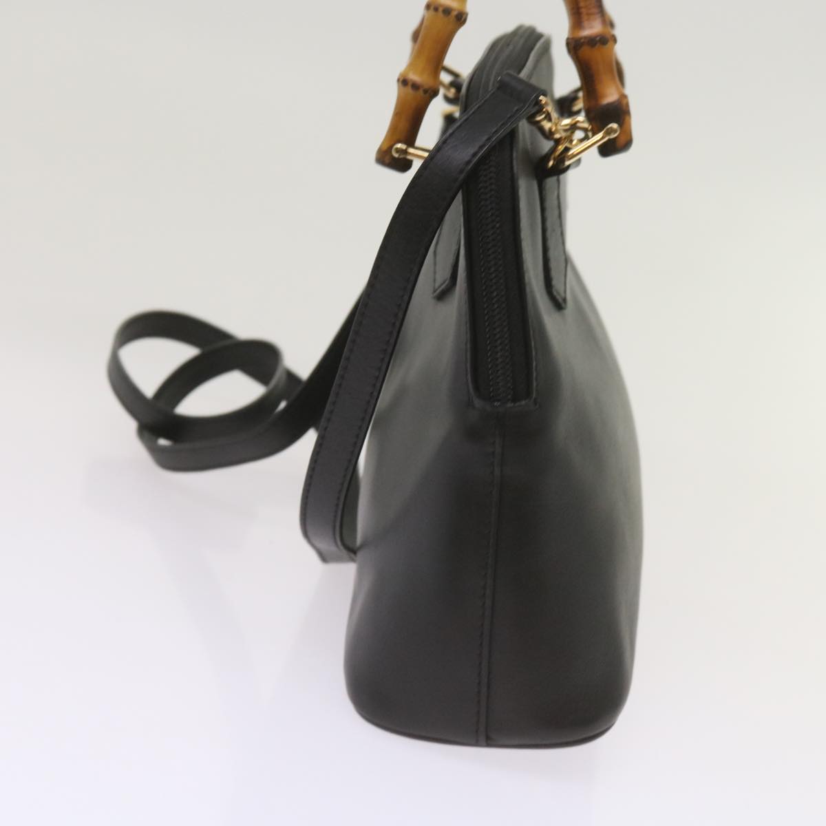 GUCCI Bamboo Hand Bag Leather 2way Black 000 2122 0290 Auth yk11245