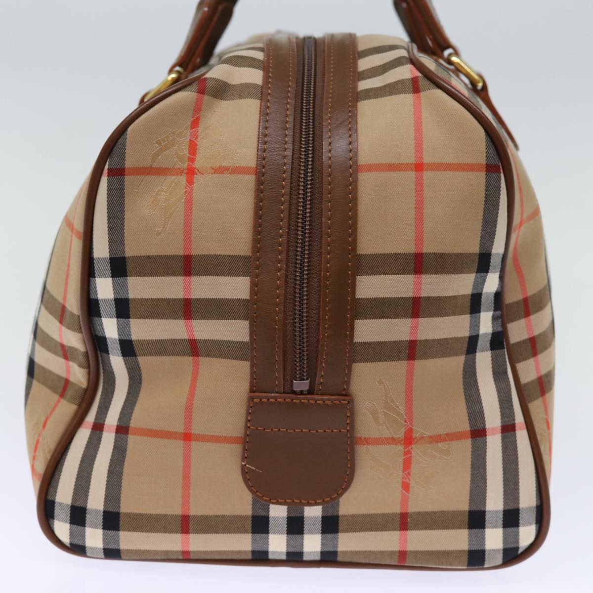 BurberrySs Nova Check Boston Bag Canvas Beige Auth yk12463
