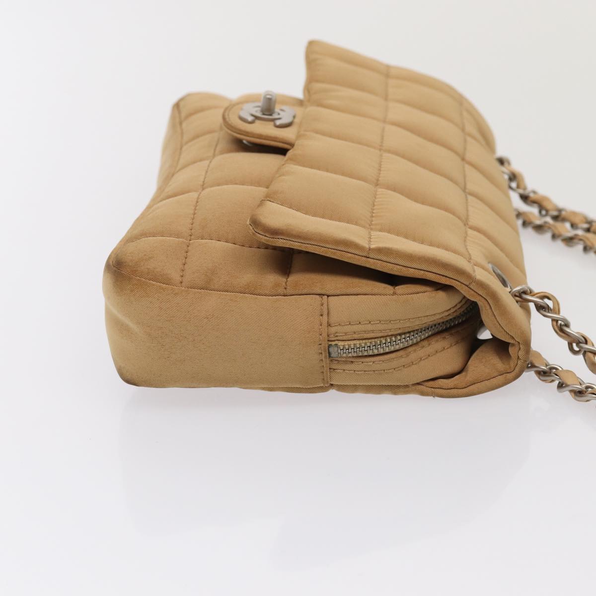 Chanel Choco Bar Turn Lock ChainShoulder Bag Canvas Brown CC Auth yk