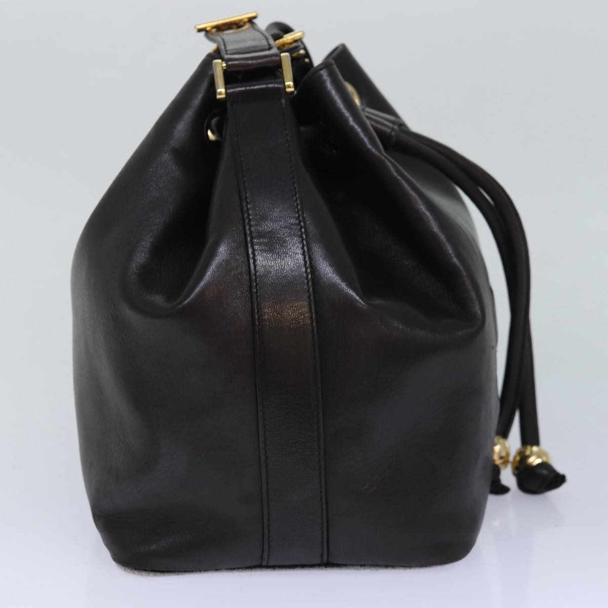 Chanel COCO Mark Drawstring Chain Shoulder Bag Leather Brown CC Auth yk