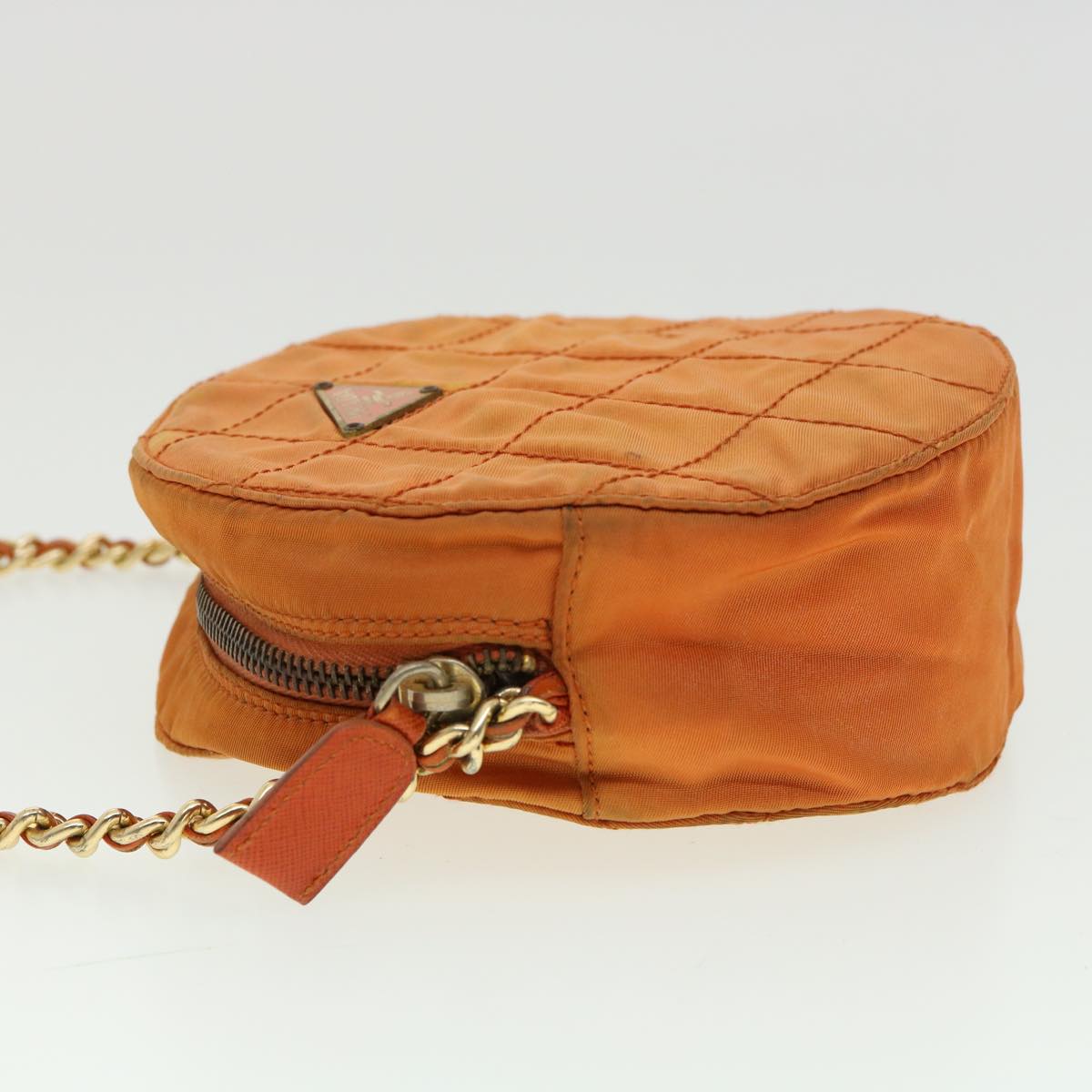 Prada Quilted Chain Shoulder Bag Nylon Orange yk5414