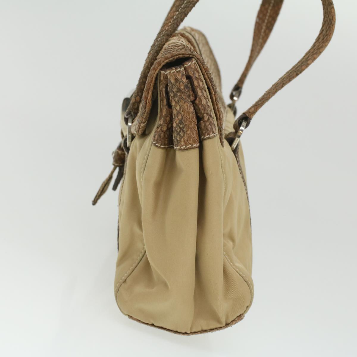 Prada Snake pattern Semi-Shoulder Shoulder Bag Nylon Beige yk5620