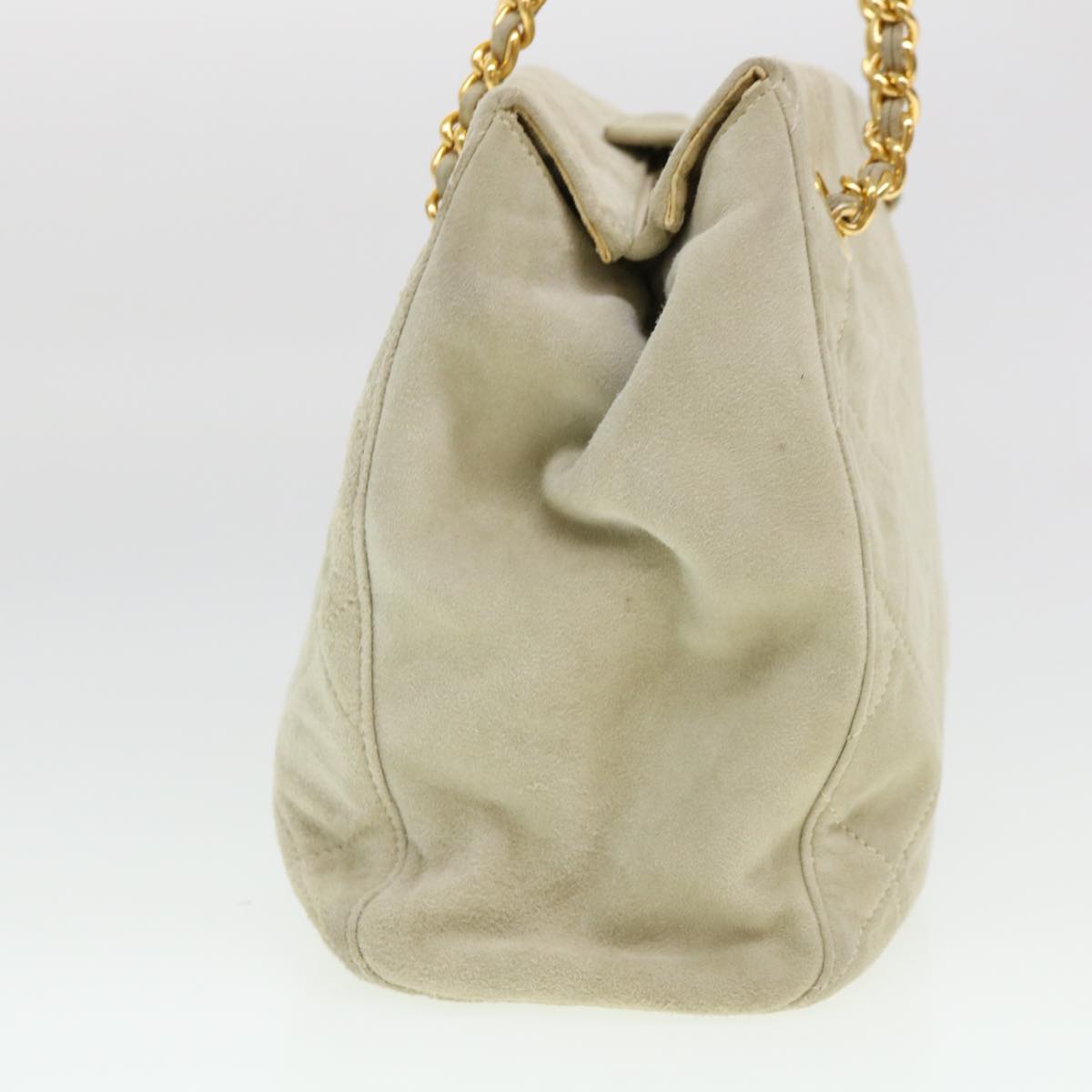 Prada Quilted Chain Shoulder Bag Suede Gray yk6604
