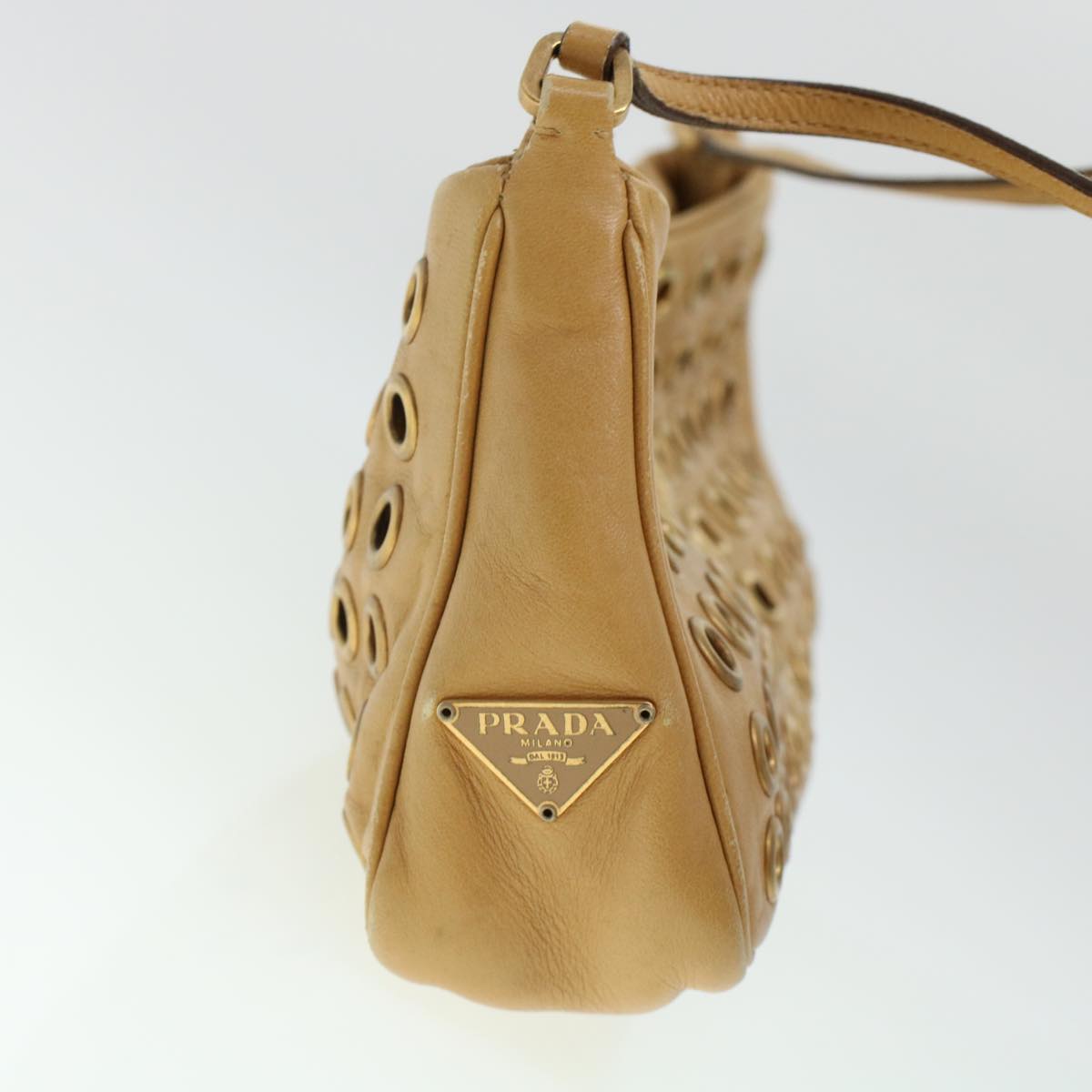 Prada Punching Shoulder Bag Leather Beige yk6935