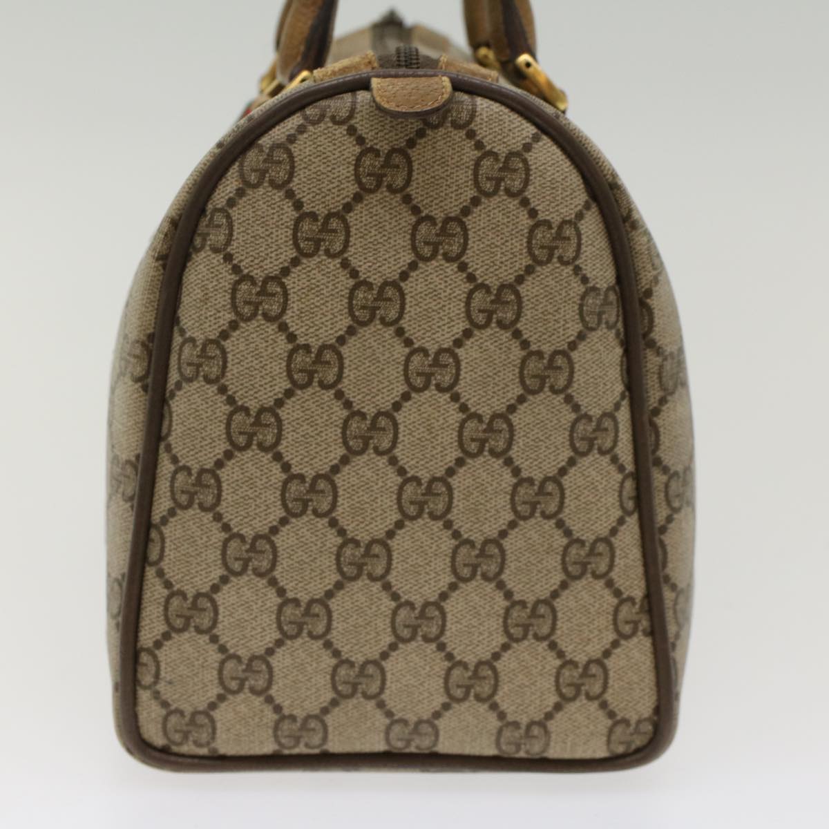 GUCCI GG Canvas Web Sherry Line Boston Bag PVC Leather Beige Green yk7856