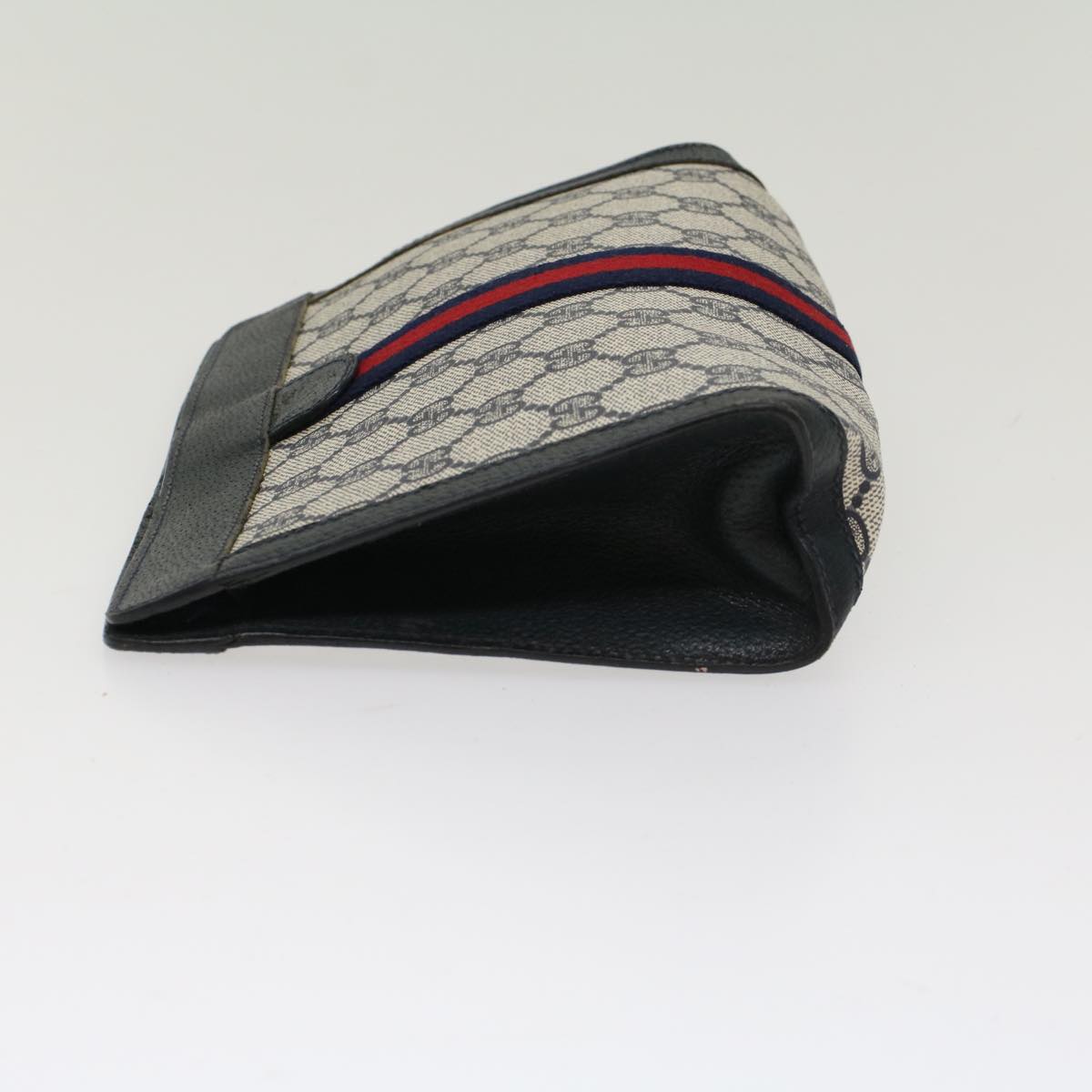 GUCCI GG Canvas Sherry Line Clutch Bag PVC Leather Navy Red yk7860